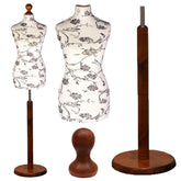 Display Guru Female Uk Size 18/20 Dressmakers Tailors Dummy Mannequin Black Flower on Cream Torso Bust with Dark Wood Round Base